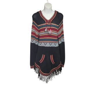 Artesania Edm Alpaca L Hoodie Sweater Poncho Peru Fringe Boho Geometric Festival